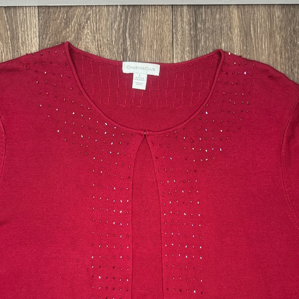 Charter Club Red Cardigan Sweater Women’s Size Large - Picture 3 of 13